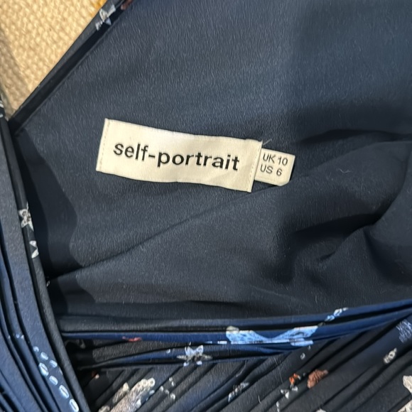 Self Portrait Deep V Navy Star Print Dress with 3 Tiered Skirt - Picture 8 of 8